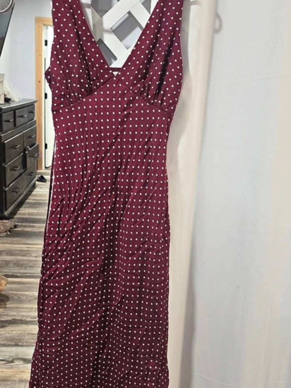 PERSAYA Burgundy Polka Dot Maxi Dress Burgundy & White Size XL